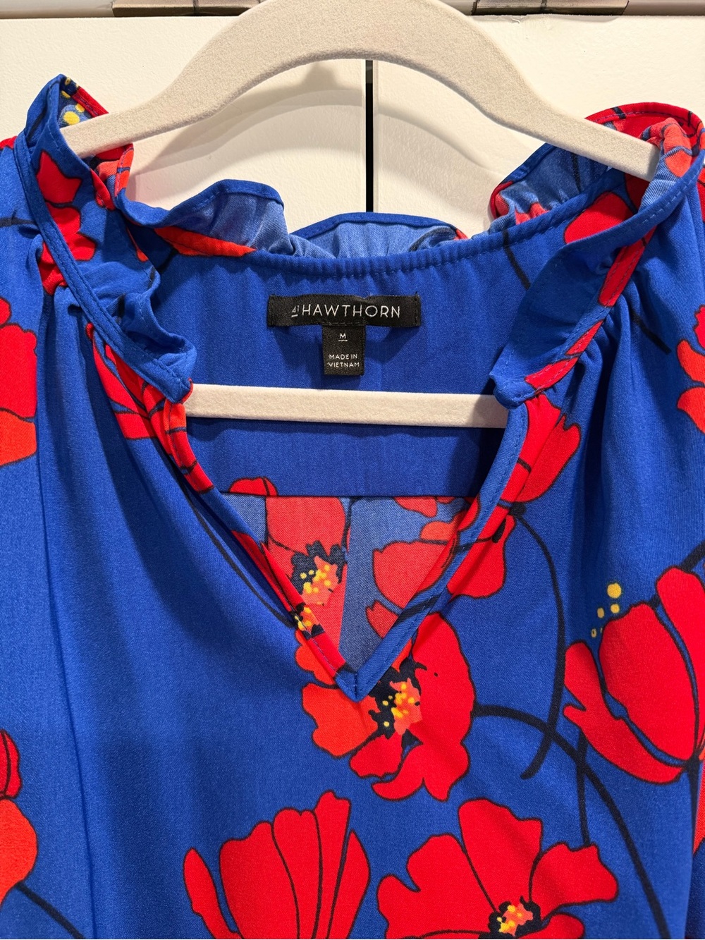 41 Hawthorn Blue Floral V-Neck Ruffle Blouse